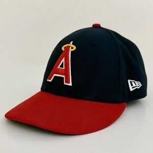 New Era 59-Fifty Men's Fitted Los Angeles Angels  Hat Black Red Bill Size 7 3/8
